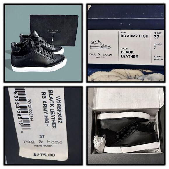 Rag & Bone RB Army High Sneakers in Black Leather - Picture 11 of 16